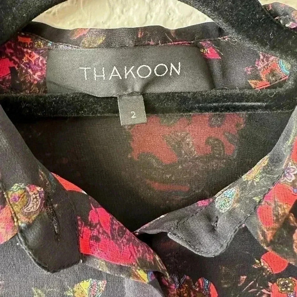 Thakoon Pink Black Floral Silk Ruffle Sheer Midi Dress Size 2 - Picture 6 of 7